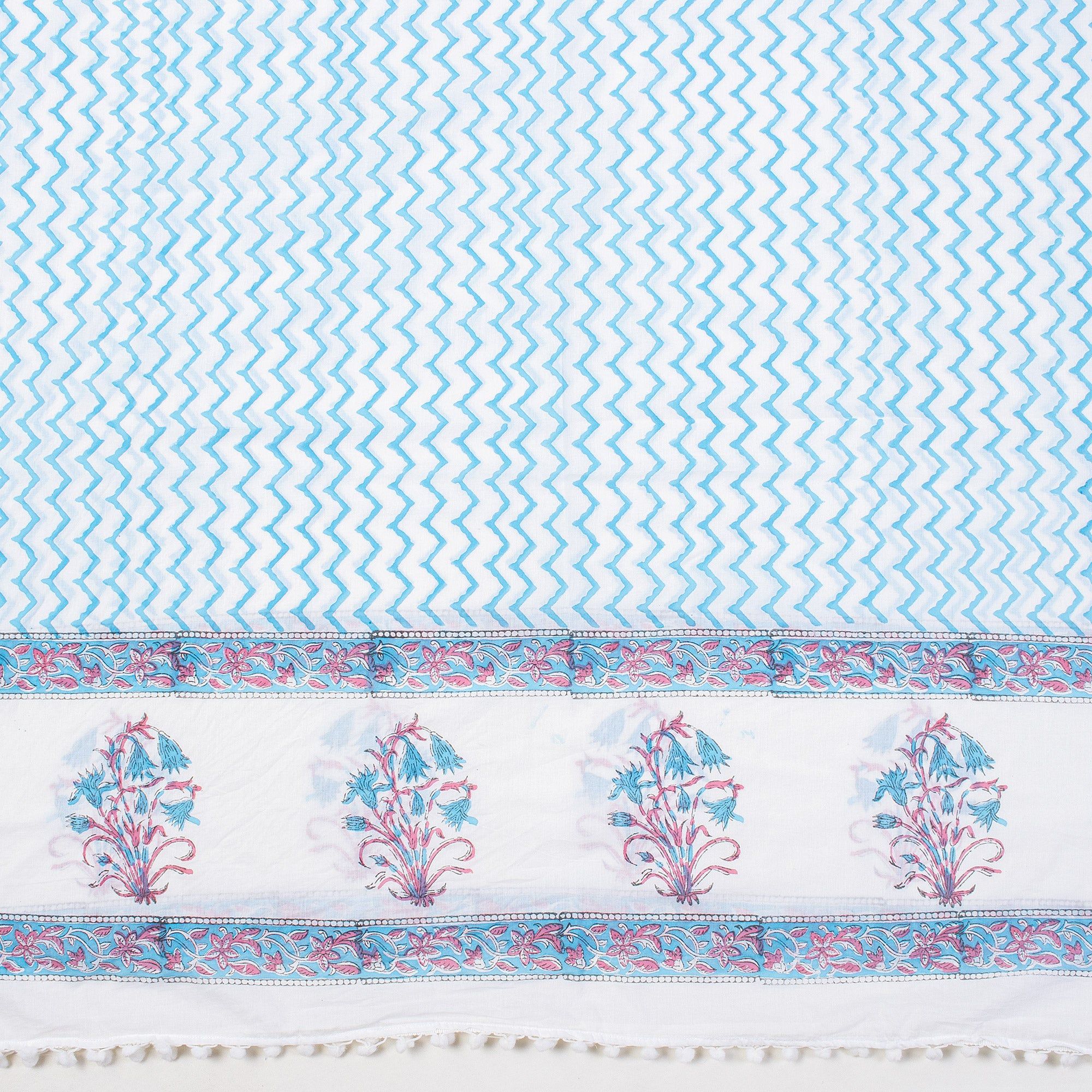 Sky Blue Wave Block Print Cotton Swim Cover Ups 631